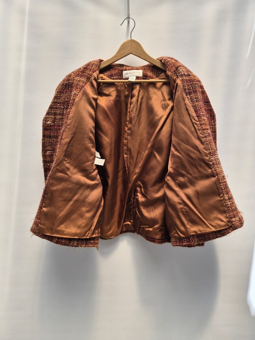 Vintage Jones New York Tweed Blazer Size 14 Wool Blend Jacket Burnt Orange Prep - Picture 14 of 16